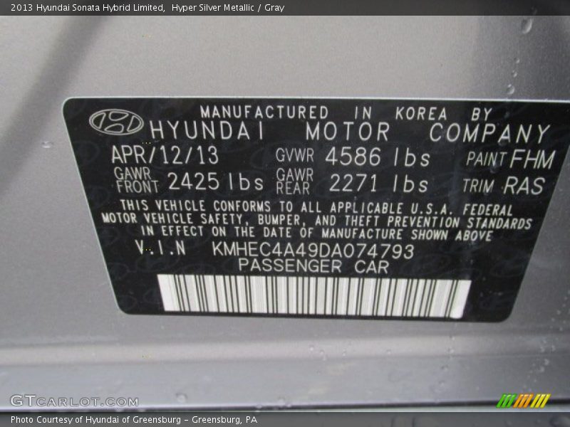 Hyper Silver Metallic / Gray 2013 Hyundai Sonata Hybrid Limited