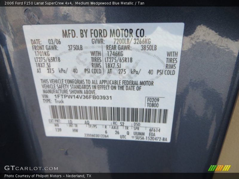 Medium Wedgewood Blue Metallic / Tan 2006 Ford F150 Lariat SuperCrew 4x4