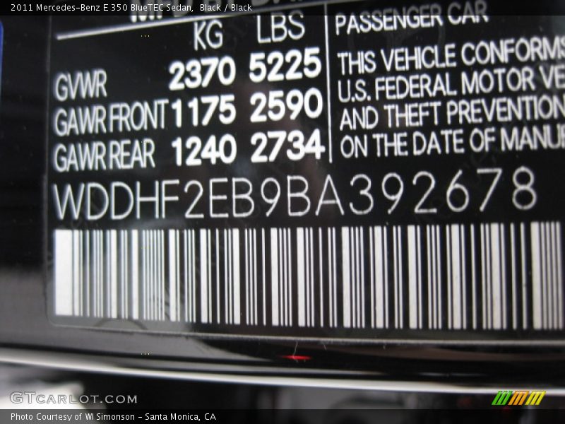 Black / Black 2011 Mercedes-Benz E 350 BlueTEC Sedan