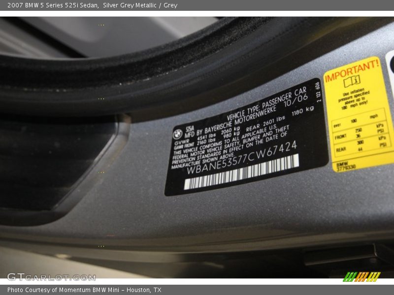 Silver Grey Metallic / Grey 2007 BMW 5 Series 525i Sedan