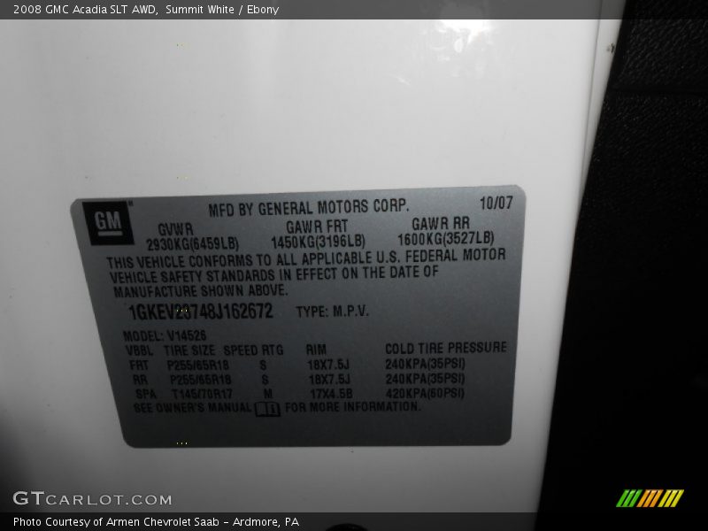 Summit White / Ebony 2008 GMC Acadia SLT AWD