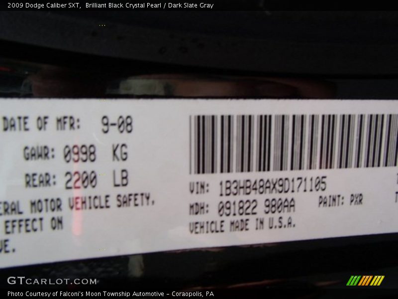 Brilliant Black Crystal Pearl / Dark Slate Gray 2009 Dodge Caliber SXT
