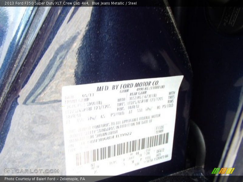 Blue Jeans Metallic / Steel 2013 Ford F350 Super Duty XLT Crew Cab 4x4