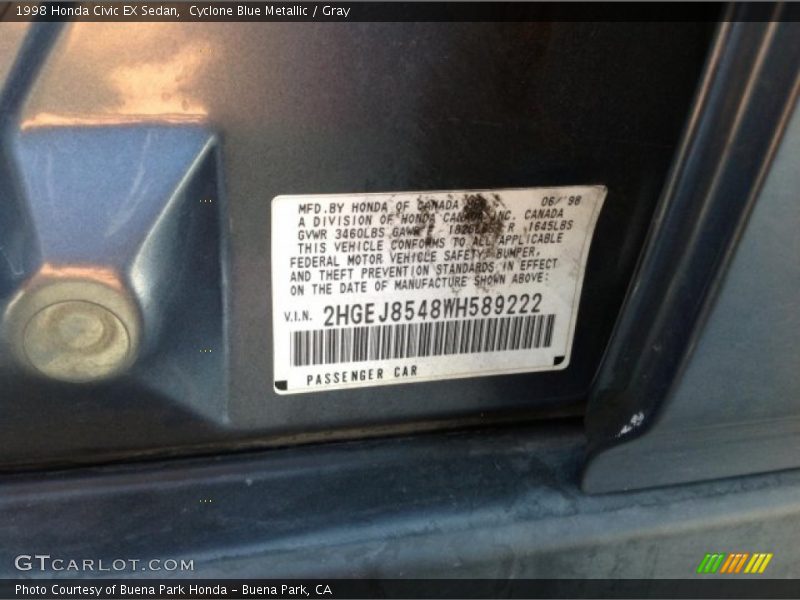 Cyclone Blue Metallic / Gray 1998 Honda Civic EX Sedan