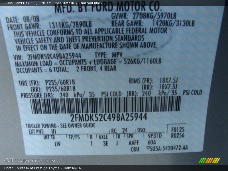 Brilliant Silver Metallic / Charcoal Black 2009 Ford Flex SEL