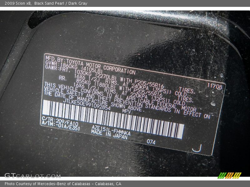 2009 xB  Black Sand Pearl Color Code 209