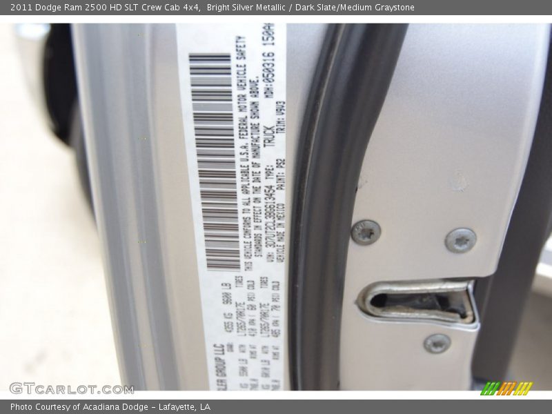 Bright Silver Metallic / Dark Slate/Medium Graystone 2011 Dodge Ram 2500 HD SLT Crew Cab 4x4