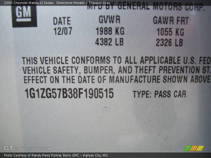 Silverstone Metallic / Titanium Gray 2008 Chevrolet Malibu LS Sedan