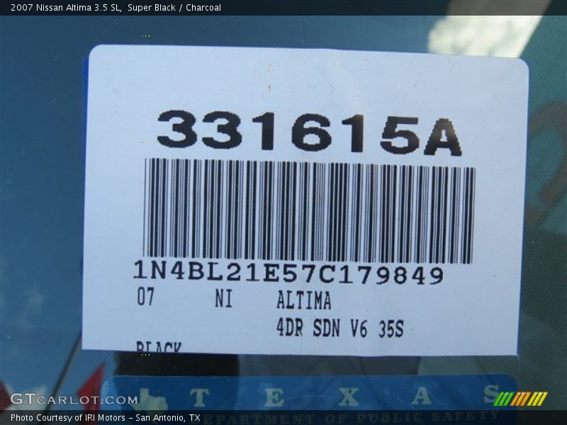 Super Black / Charcoal 2007 Nissan Altima 3.5 SL