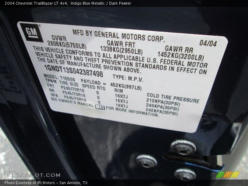 Indigo Blue Metallic / Dark Pewter 2004 Chevrolet TrailBlazer LT 4x4
