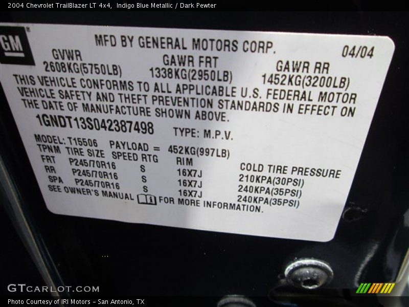 Indigo Blue Metallic / Dark Pewter 2004 Chevrolet TrailBlazer LT 4x4