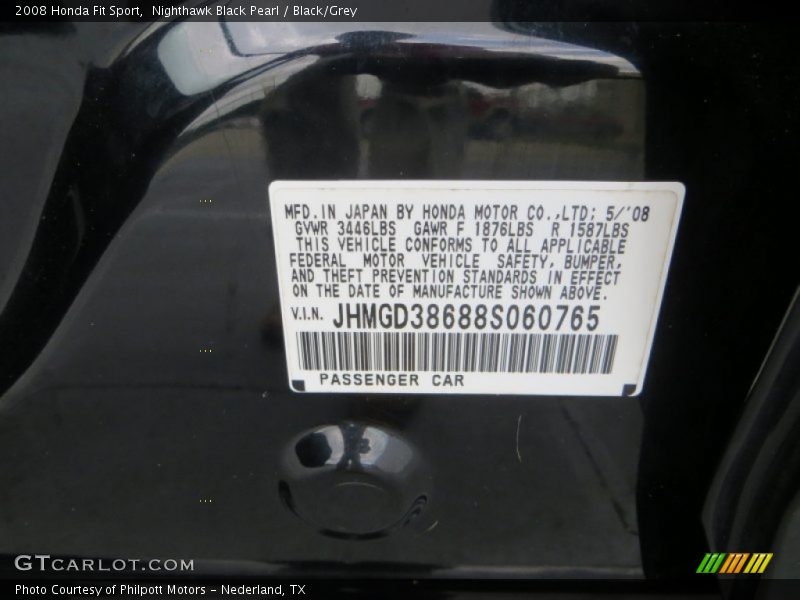 Nighthawk Black Pearl / Black/Grey 2008 Honda Fit Sport