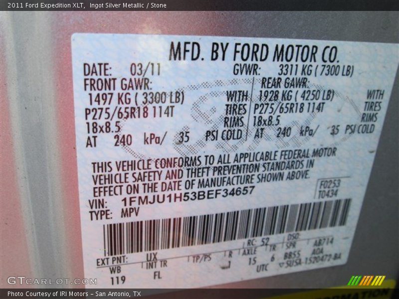 Ingot Silver Metallic / Stone 2011 Ford Expedition XLT