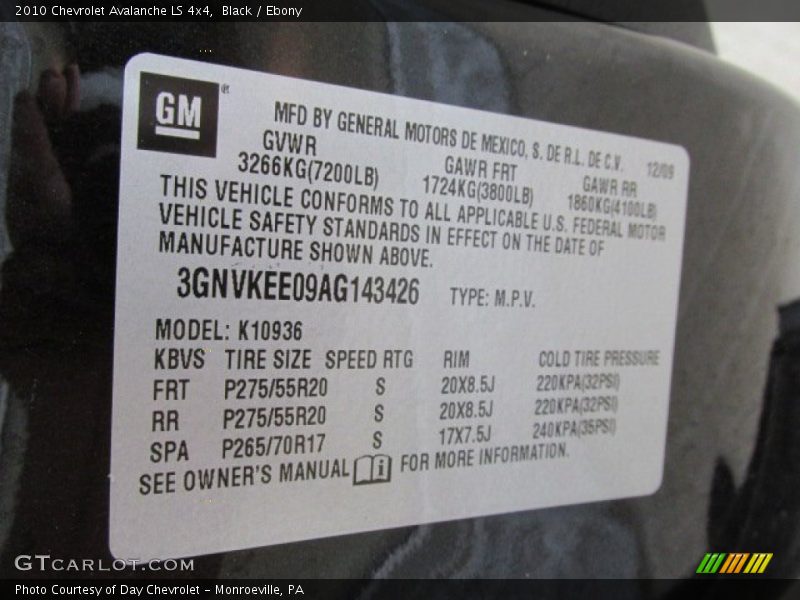 Black / Ebony 2010 Chevrolet Avalanche LS 4x4