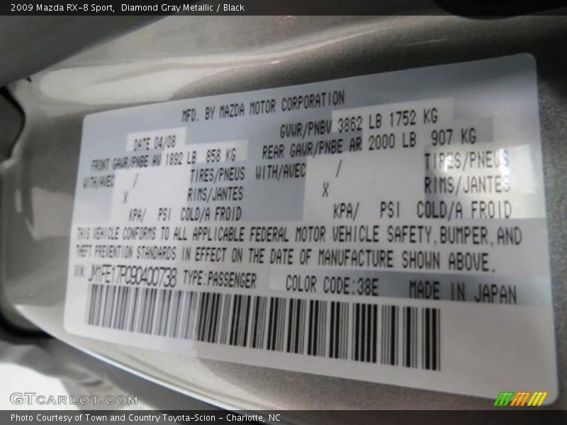2009 RX-8 Sport Diamond Gray Metallic Color Code 38E
