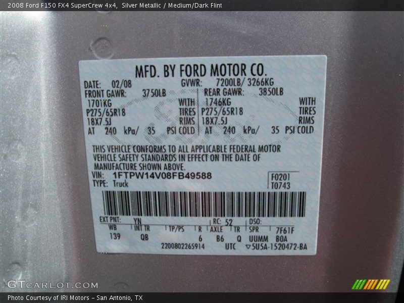 Silver Metallic / Medium/Dark Flint 2008 Ford F150 FX4 SuperCrew 4x4