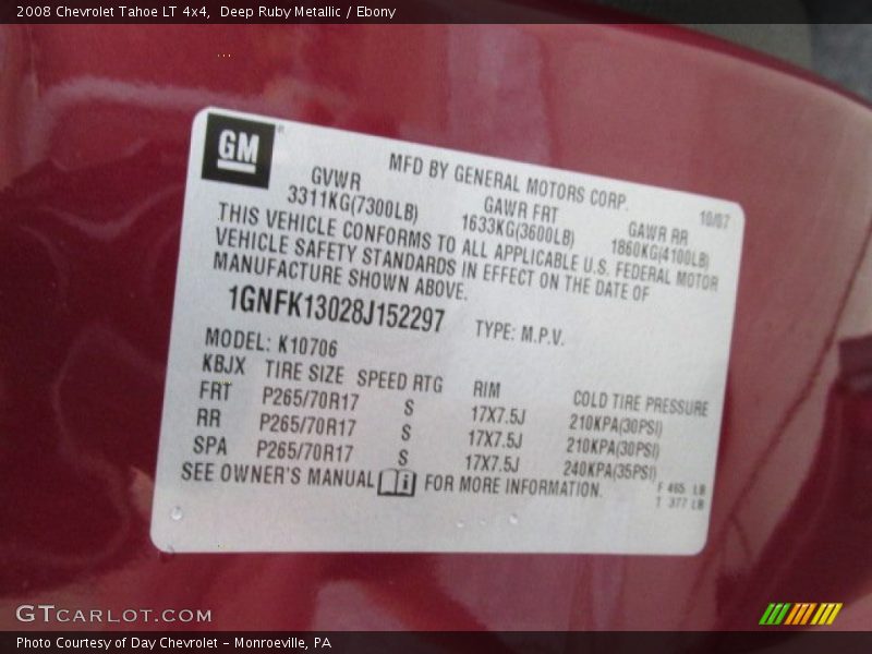 Deep Ruby Metallic / Ebony 2008 Chevrolet Tahoe LT 4x4