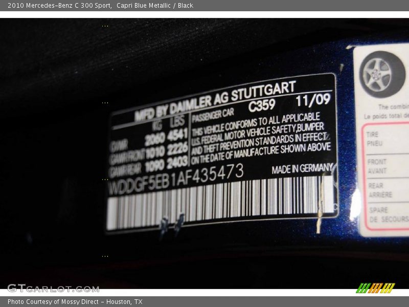 Capri Blue Metallic / Black 2010 Mercedes-Benz C 300 Sport