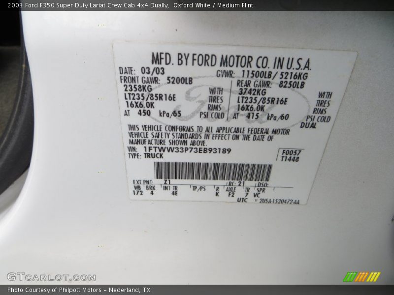 Oxford White / Medium Flint 2003 Ford F350 Super Duty Lariat Crew Cab 4x4 Dually