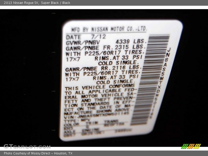 Super Black / Black 2013 Nissan Rogue SV