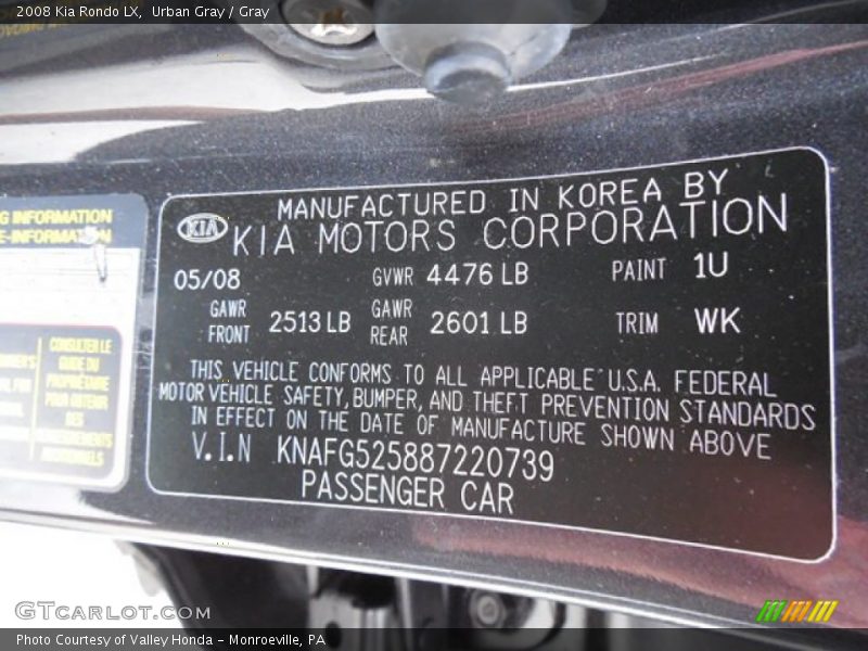 Urban Gray / Gray 2008 Kia Rondo LX