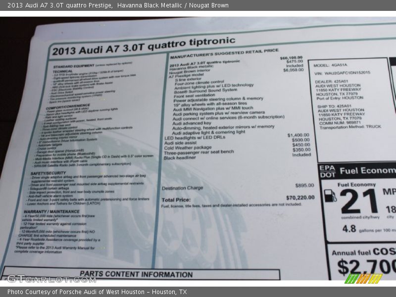 Havanna Black Metallic / Nougat Brown 2013 Audi A7 3.0T quattro Prestige