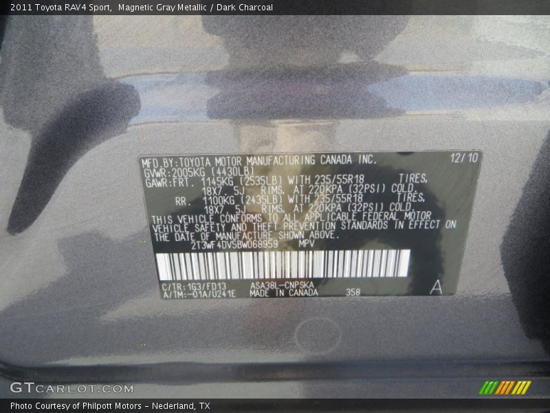 Magnetic Gray Metallic / Dark Charcoal 2011 Toyota RAV4 Sport