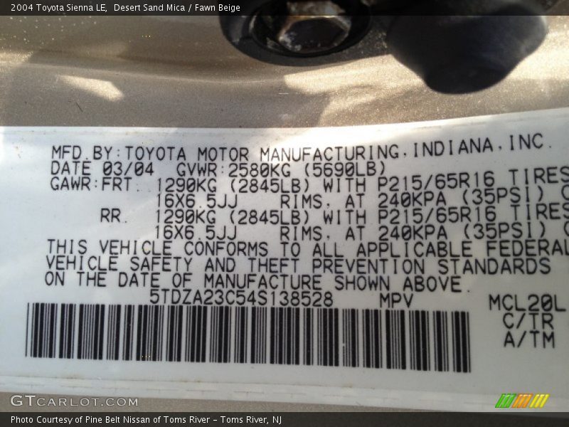Desert Sand Mica / Fawn Beige 2004 Toyota Sienna LE