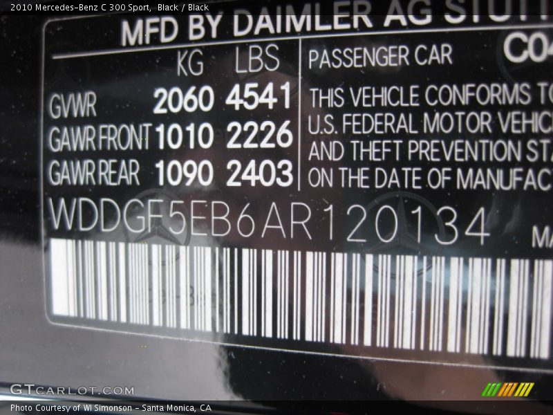 Black / Black 2010 Mercedes-Benz C 300 Sport