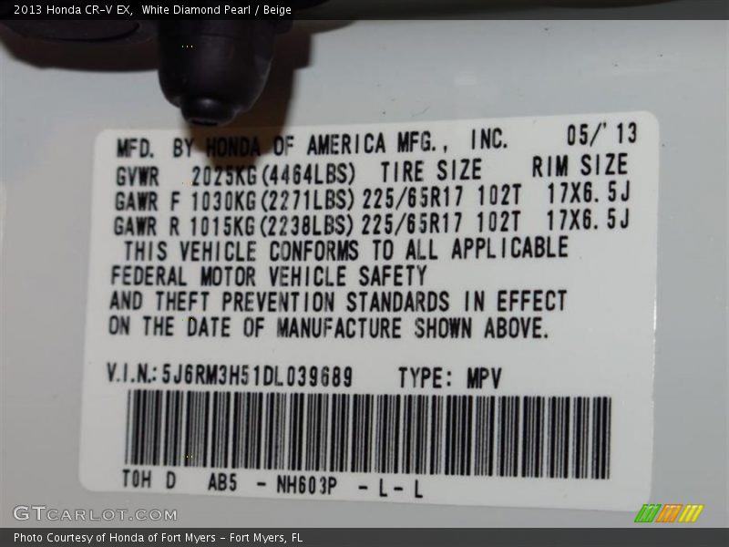 White Diamond Pearl / Beige 2013 Honda CR-V EX