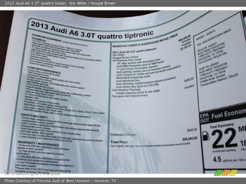 Ibis White / Nougat Brown 2013 Audi A6 3.0T quattro Sedan