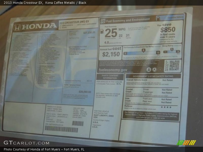 Kona Coffee Metallic / Black 2013 Honda Crosstour EX