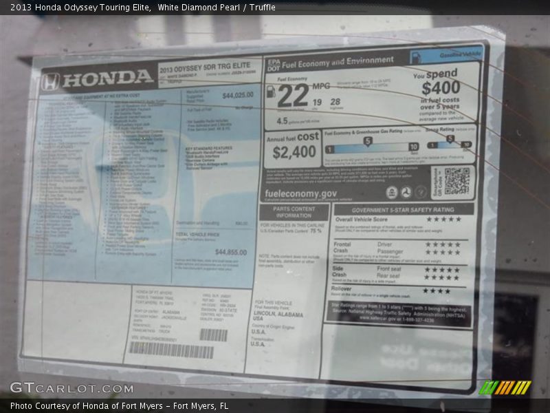White Diamond Pearl / Truffle 2013 Honda Odyssey Touring Elite