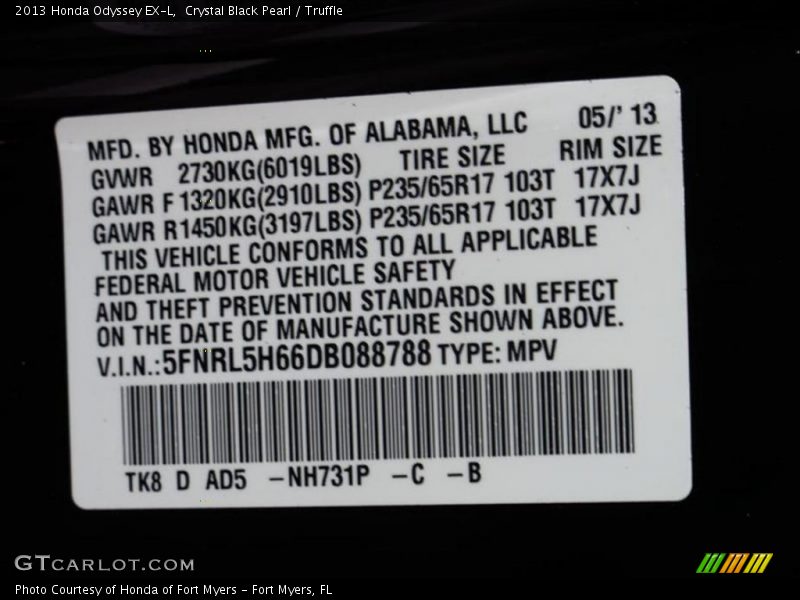 Crystal Black Pearl / Truffle 2013 Honda Odyssey EX-L