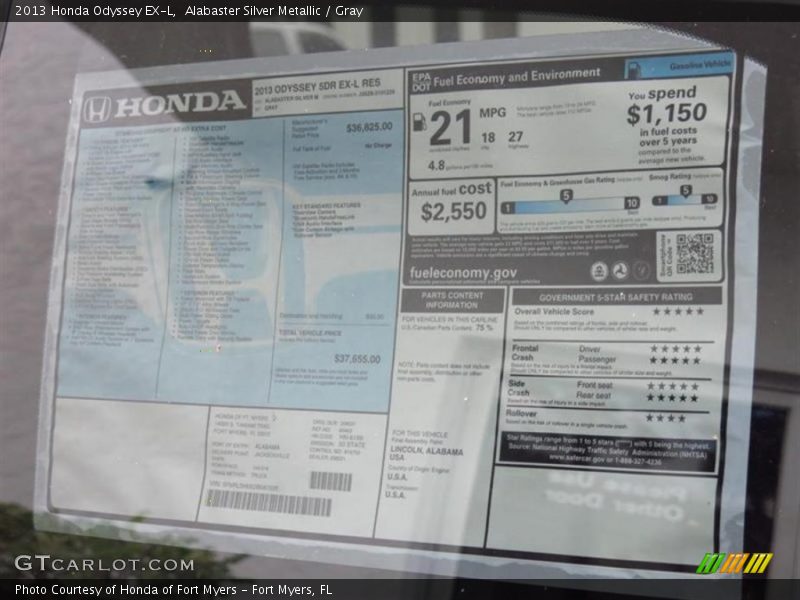 Alabaster Silver Metallic / Gray 2013 Honda Odyssey EX-L