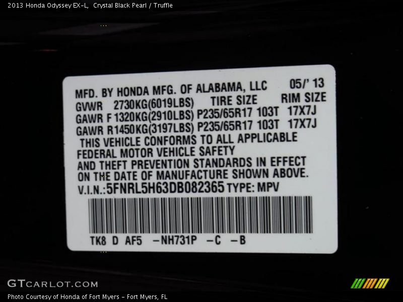 Crystal Black Pearl / Truffle 2013 Honda Odyssey EX-L