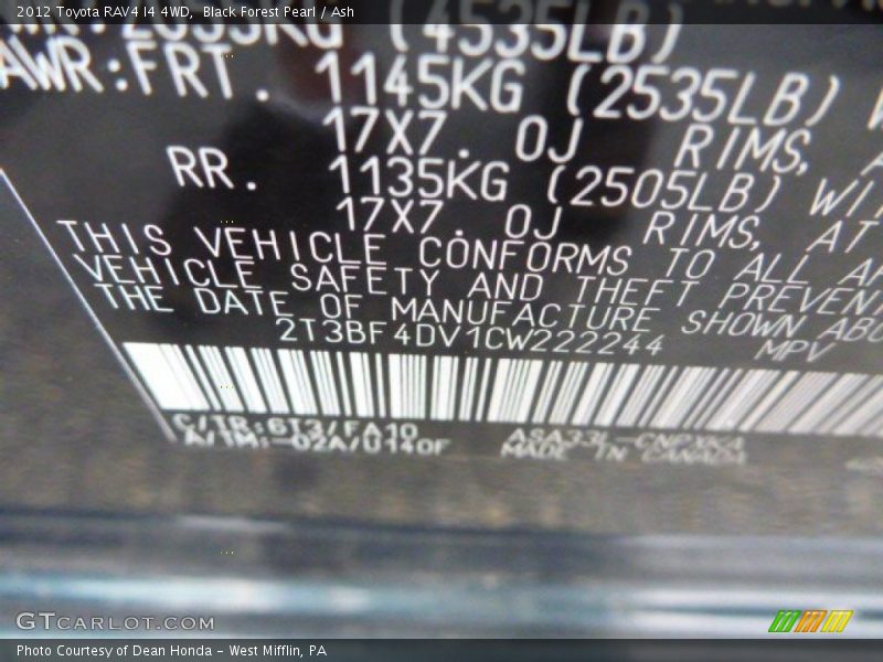 Black Forest Pearl / Ash 2012 Toyota RAV4 I4 4WD