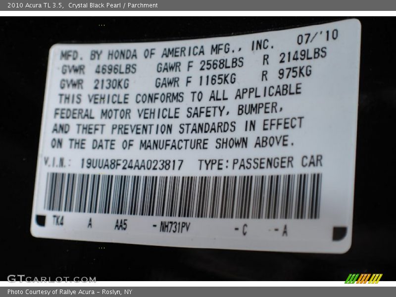 Crystal Black Pearl / Parchment 2010 Acura TL 3.5