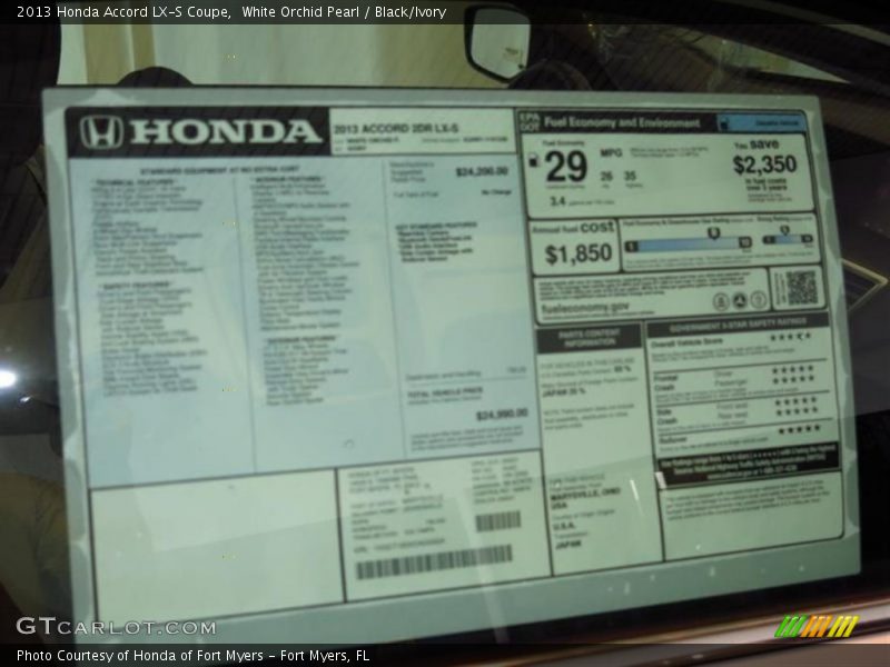 White Orchid Pearl / Black/Ivory 2013 Honda Accord LX-S Coupe