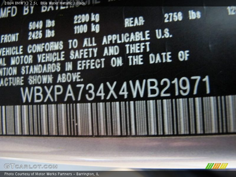 Blue Water Metallic / Black 2004 BMW X3 2.5i