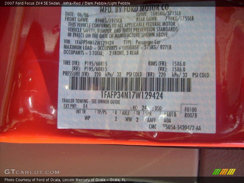 Infra-Red / Dark Pebble/Light Pebble 2007 Ford Focus ZX4 SE Sedan