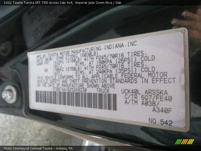 Imperial Jade Green Mica / Oak 2002 Toyota Tundra SR5 TRD Access Cab 4x4