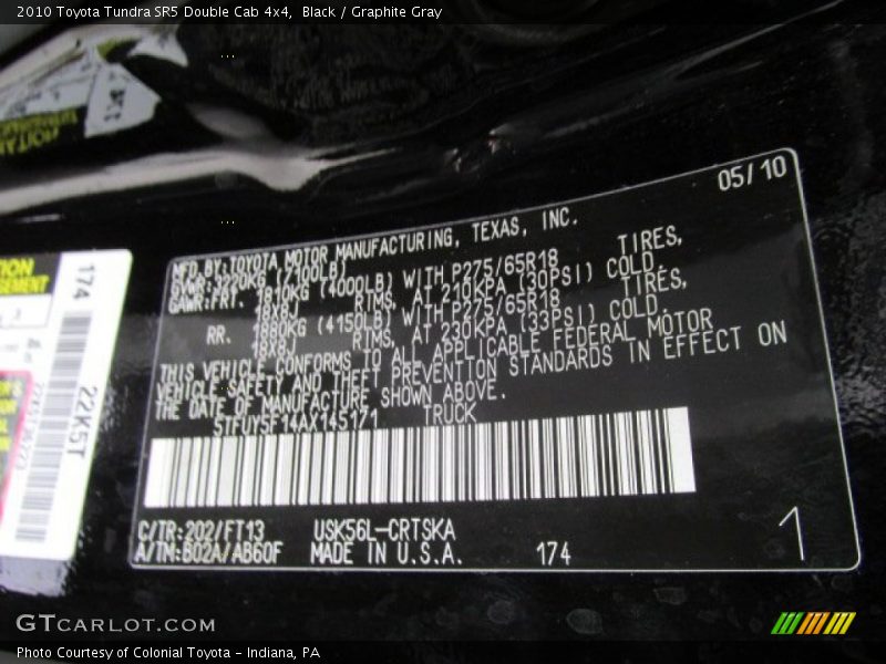 Black / Graphite Gray 2010 Toyota Tundra SR5 Double Cab 4x4