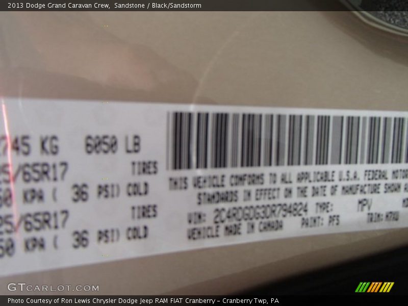 2013 Grand Caravan Crew Sandstone Color Code PFS