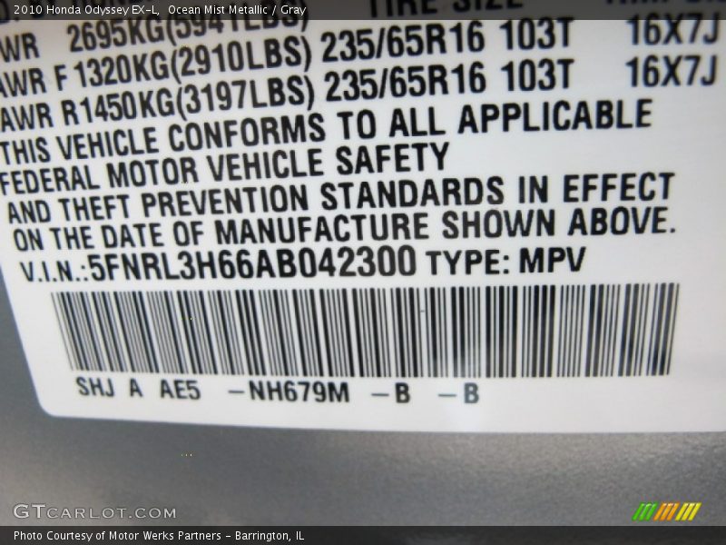 Ocean Mist Metallic / Gray 2010 Honda Odyssey EX-L