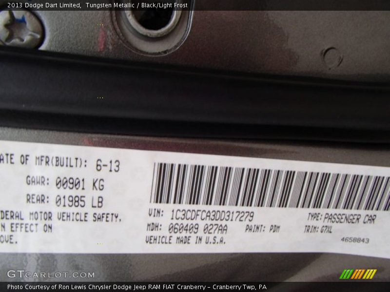 Tungsten Metallic / Black/Light Frost 2013 Dodge Dart Limited