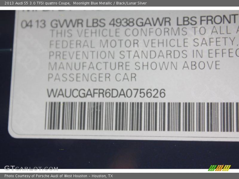 Moonlight Blue Metallic / Black/Lunar Silver 2013 Audi S5 3.0 TFSI quattro Coupe