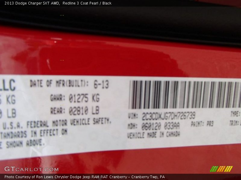 Redline 3 Coat Pearl / Black 2013 Dodge Charger SXT AWD