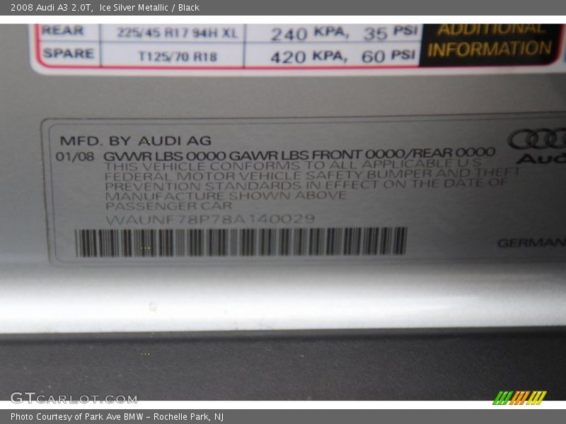 Ice Silver Metallic / Black 2008 Audi A3 2.0T