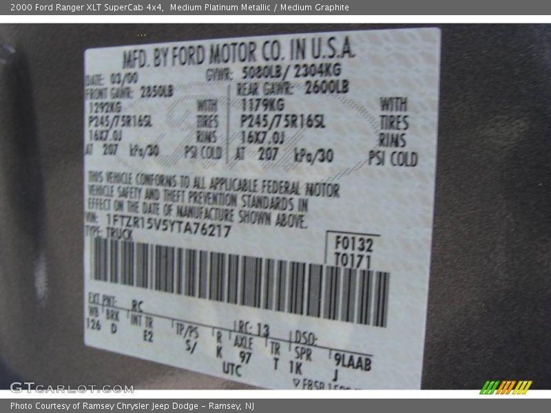 Medium Platinum Metallic / Medium Graphite 2000 Ford Ranger XLT SuperCab 4x4